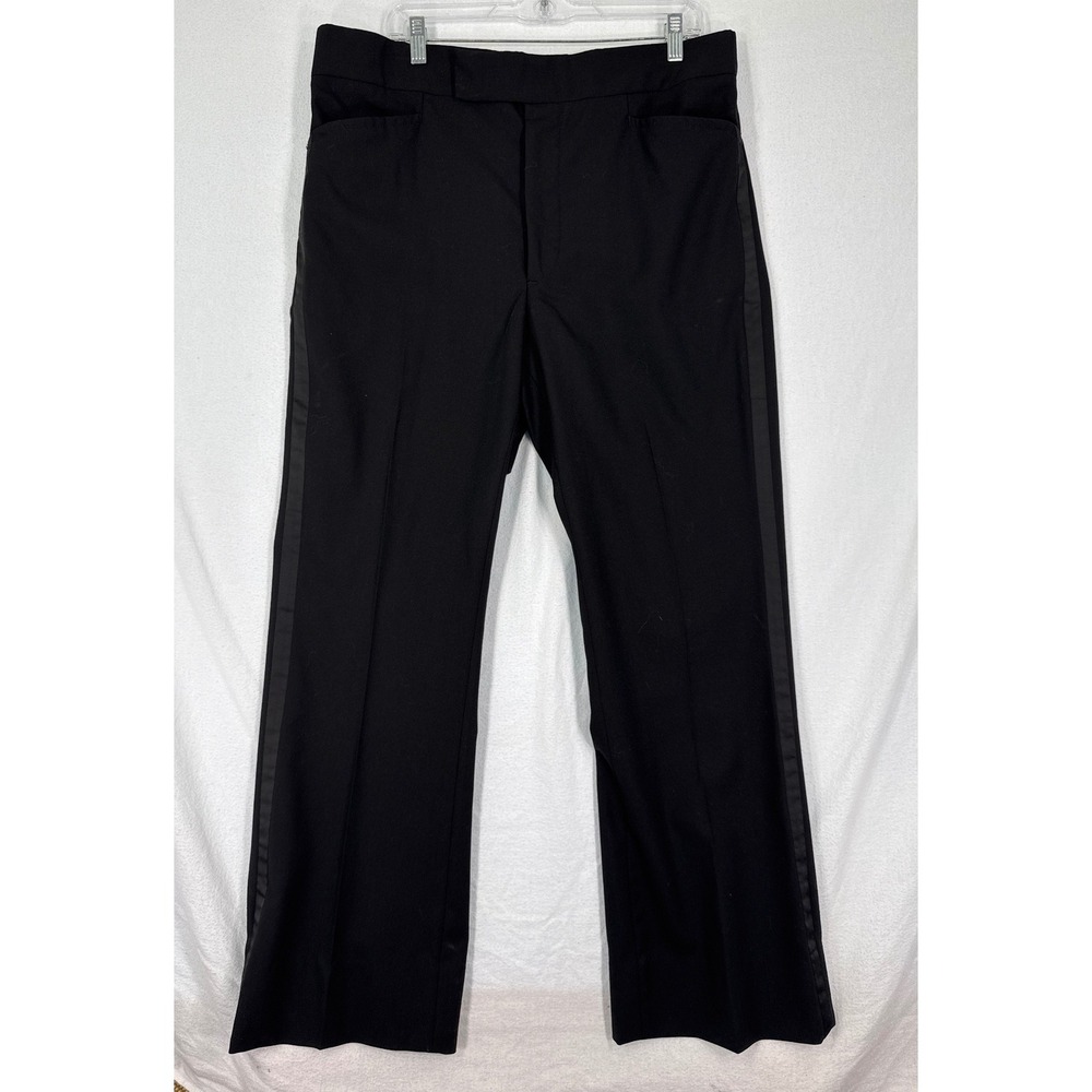 First‎ Nighter Vintage Mens Black Tuxedo Pants Satin Stripe Button Fly 36x31
